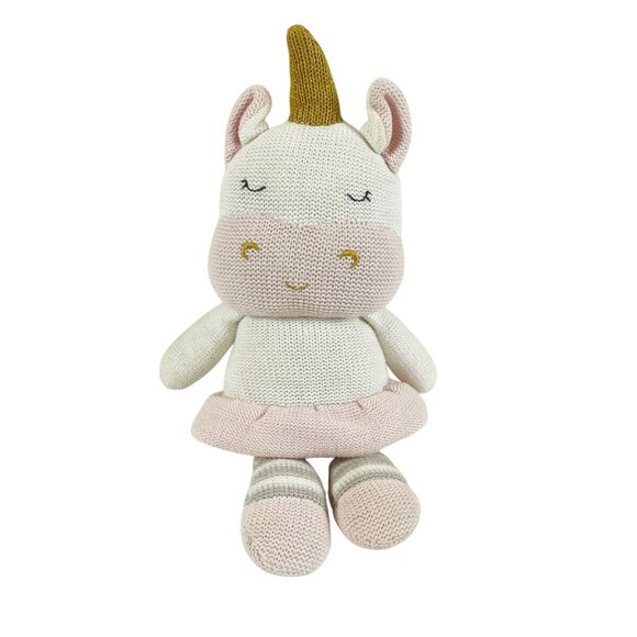 Living Textiles Kenzie Unicorn Knit Plush Doll 16" Pink White & Gold Baby Toy - Picture 2 of 5